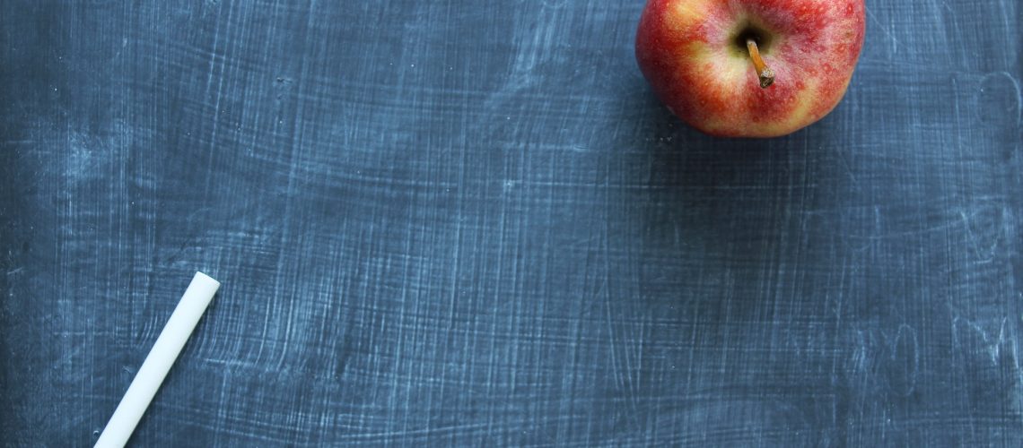 Chalkboard with chalk and apple