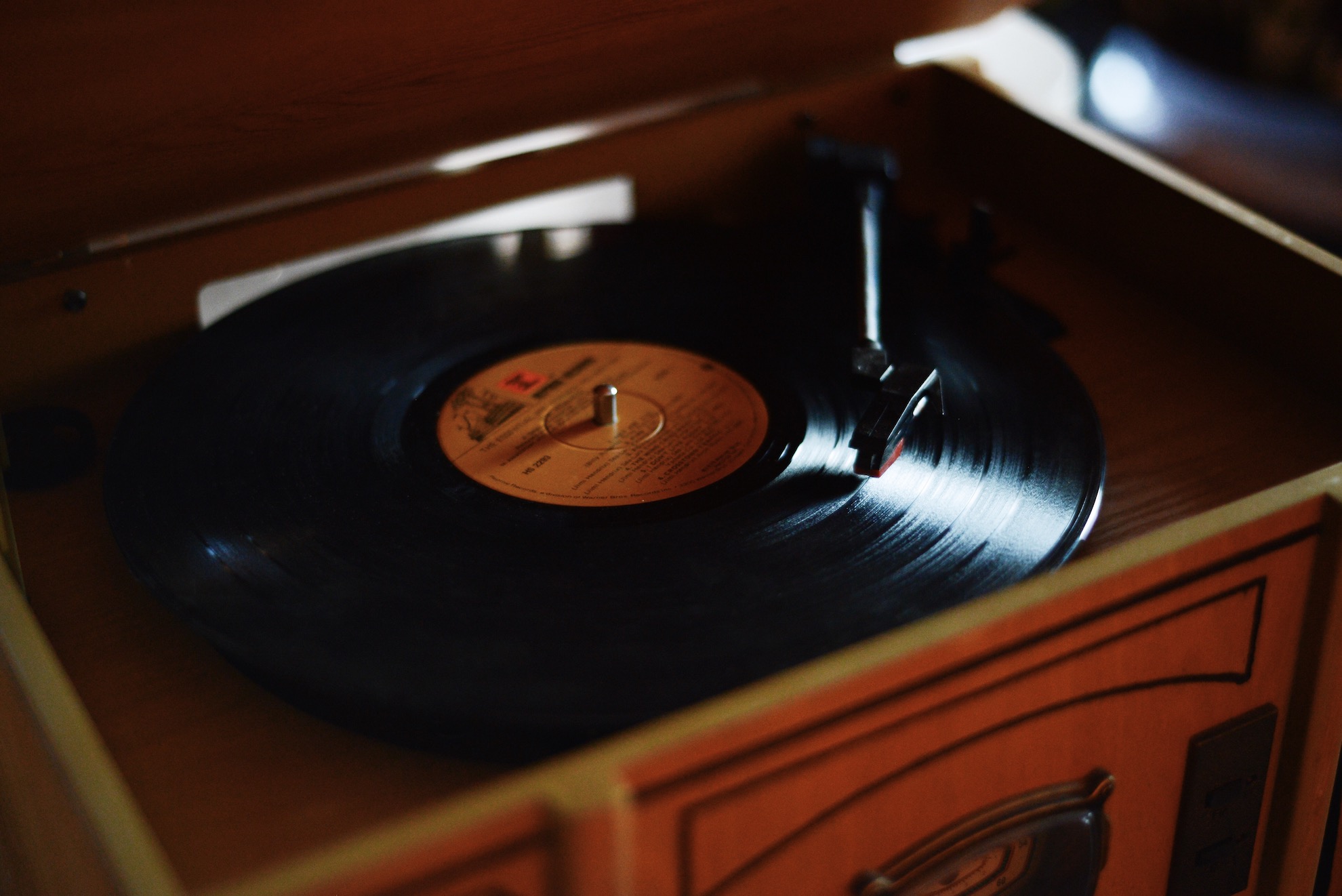 Close up of record player